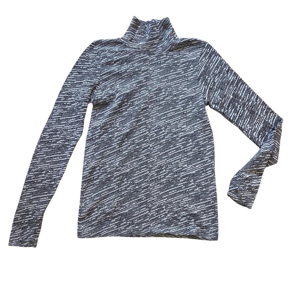 Athleta Flurry‎ Seamless Turtleneck Women's Size Medium Black White Thumb Holes
